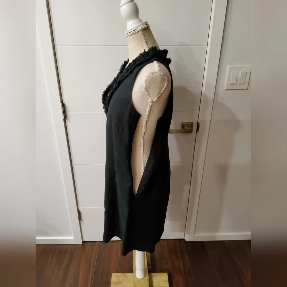 Kate Spade Linen Bonnie Black Sleeveless Dress with Ruffle Trim Size M